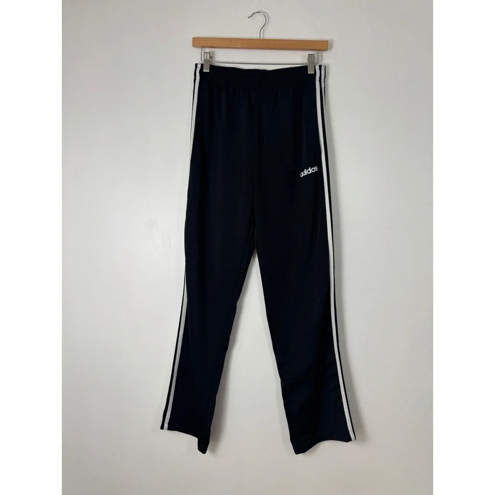 Athleisure Adidas Mens Medium Track‎ Pants Black White Primegreen 3-Stripe Sport